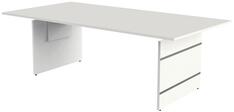 Schreibtisch, BxTxH 2000x1000x680-760 mm, Wangen-Gestell weiß, Platte weiß, inkl. Kabelkanal