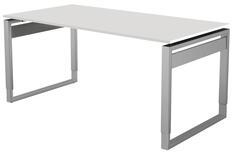 Schreibtisch, BxTxH 1600x800x680-820 mm, Kufen-Gestell alusilber, Schwebeplatte weiß, inkl. Kabelkanal