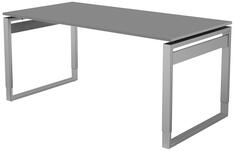 Schreibtisch, BxTxH 1600x800x680-820 mm, Kufen-Gestell alusilber, Schwebeplatte graphit, inkl. Kabelkanal