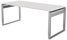 Schreibtisch, BxTxH 1800x800x680-820 mm, Kufen-Gestell alusilber, Schwebeplatte weiß, inkl. Kabelkanal