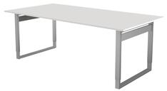 Schreibtisch, BxTxH 2000x1000x680-820 mm, Kufen-Gestell alusilber, Schwebeplatte weiß, inkl. Kabelkanal
