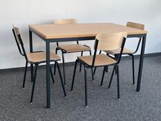Tisch-Stuhl-Set, bestehend aus 4 Stapelstühlen und 1 Tisch 1200 mm breit, Gestell schwarz, Sitz/Rücken Buche, Tischplatte buche