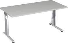 Schreibtisch, BxTxH 1600x800x680-820 mm, höhenverstellbar, Platte lichtgrau, C-Fuß-Gestell silber