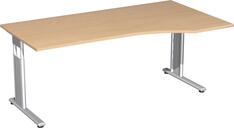 PC-Schreibtisch, BxTxH 1800x1000x680-820 mm, rechts 425 mm, höhenverstellbar, Platte buche, C-Fuß-Gestell silber