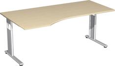 PC-Schreibtisch, BxTxH 1800x1000x680-820 mm, links 425 mm, höhenverstellbar, Platte ahorn, C-Fuß-Gestell silber