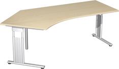 PC-Schreibtisch, BxTxH 2166x1131x680-820 mm, links 800 mm, höhenverstellbar, Platte ahorn, C-Fuß-Gestell silber
