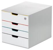 Schubladenbox, BxTxH 280x356x292 mm, 4 farbige Schubladen, aus ABS, inkl. Beschriftungsfenster, abschließbar