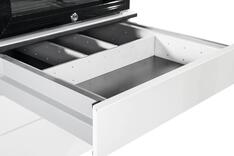 Kühlschrank-Caddy, BxTxH 500x600x1157 mm, Kühlschrank, 3 Schubladen für Besteck + Geschirr RAL 9016 verkehrsweiß