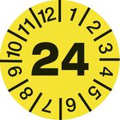 Hinweisschild, Plakette, gelb,Jahr 2024, PVC-Folie, Durchm.15 mm, Pack 10 St.