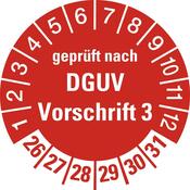 Hinweisschild, Plakette, rot, geprüft nach DGUV Vorschrift, Jahr 2026, PVC-Folie, Durchm. 30 mm, VE 10 Stück, Mindestabnahme 10 VE