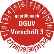 Hinweisschild, Plakette, rot, geprüft nach DGUV Vorschrift, Jahr 2027, PVC-Folie, Durchm. 30 mm, VE 10 Stück, Mindestabnahme 10 VE