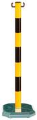 Kettenpfosten aus Kunststoff, schwarz/gelb, rund, Durchm. 48 mm, Fuß 280x280 mm, mit 3 kg Fußbeschwerung
