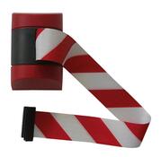 Wandkassette mit Rollgurt, Wandfixierung inkl. Wandanschluss, Gehäuse Kunststoff Rot, Gurt 4,60 m, rot/weiß