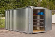 Materialcontainer XXL, montiert, verzinkt, BxTxH mm auß/inn 4050/3950x2540/2370x2595/2365, mit Boden und Flügeltür in 2,54 Meter Seite