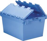 Euronorm-Mehrwegbehälter, Klappdeckel, Volumen 47 Liter, LxBxH 610x400x290 mm, Farbe blau, VE 2 Stück