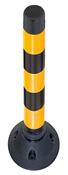 Flexibler Sperrpfosten aus Kunststoff, rund, Durchm. 100 mm, schwarz mit 2 gelben Ringen, zum Aufdübeln, inkl. Fuß, Höhe 460 mm
