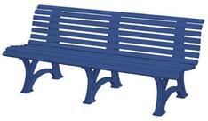 Parkbank aus Kunststoff, mit 3 Füßen, 6 Sitz- und 7 Lehnlatten 50x30 mm, Breite 2000 mm, blau