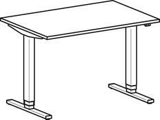 Schreibtisch, elektr. höhenverstellbar, BxTxH 1200x800x650-1250 mm, Melamin-Platte 25 mm, lichtgrau/silber