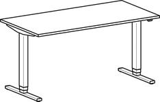 Schreibtisch, elektr. höhenverstellbar, BxTxH 1600x800x650-1250 mm, Melamin-Platte 25 mm, lichtgrau/silber