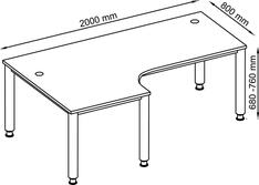 PC-Schreibtisch, BxTxH 2000x800-1200x685-810 mm, höhenverstellbar, 4-Fuß-Gestell, Platten-/Gestellfarbe weiß/silber