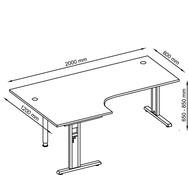 PC-Schreibtisch, BxTxH 2000x800-1200x650-850 mm, höhenverstellbar, C-Fuß-Gestell, Platte ahorn