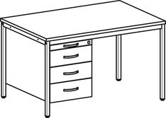 Schreibtisch, BxTxH 1200x800x720 mm, 1 Hängecontainer: 1 Utensilienschub, 3 Schubladen, 4-Fuß-Gestell lichtgrau, Platte lichtgrau