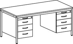 Schreibtisch, BxTxH 1600x800x720 mm, 2 Hängecontainer: je 1 Utensilienschub, 3 Schubladen, 4-Fuß-Gestell lichtgrau, Platte lichtgrau