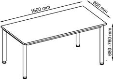 Schreibtisch, BxTxH 1600x800x685-810 mm, höhenverstellbar, 4-Fuß-Gestell, Platten-/Gestellfarbe weiß/silber