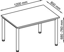 Schreibtisch, BxTxH 1200x800x685-810 mm, höhenverstellbar, 4-Fuß-Gestell, Platten-/Gestellfarbe weiß/silber