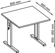 Schreibtisch, BxTxH 800x800x650-850 mm, höhenverstellbar, C-Fuß-Gestell, Platte eiche