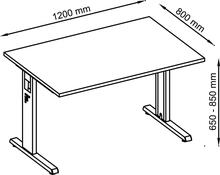 Schreibtisch, BxTxH 1200x800x650-850 mm, höhenverstellbar, C-Fuß-Gestell, Platte weiß