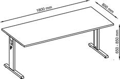 Schreibtisch, BxTxH 1800x800x650-850 mm, höhenverstellbar, C-Fuß-Gestell, Platte eiche