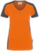 Damen-V-Shirt Contrast Performance, Farbe orange/anthrazit,Gr.S