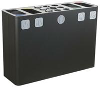 3er-Abfallbehälter, Stahlblech, viereckige Ausführung, BxTxH 1150x385x800 mm, Volumen 3x100 Liter, Farbe schwarz
