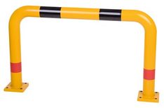 Rammschutz-Bügel, Spezialkunststoff, Breite 1000 mm, Höhe 600 mm, gelb mit schwarz/roten Streifen