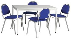 Tisch-Stuhl-Set, bestehend aus4 Polsterstühlen, Bezug blau,Gestell alusilber und 1 Tisch, BxT 1200x800 mm, lichtgrau