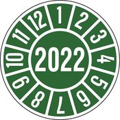 Hinweisschild, Plakette, grün,Jahr 2022, PVC-Folie, Durchm.35 mm, Pack 10 St.