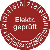 Hinweisschild, Elektr. geprüft2022, PVC-Folie, rot, Durchm.30 mm, Pack 10 St.