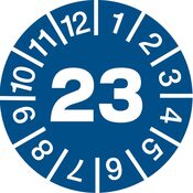 Hinweisschild, Plakette, blau,Jahr 2023, PVC-Folie, Durchm.15 mm, Pack 10 St.
