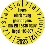 Prüfplakette, Lagereinrichtunggeprüft 2023, Durchm. 30 mm,Folie, gelb, Pack 10 St.