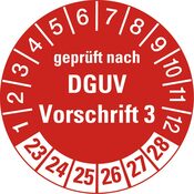 Hinweisschild, Plakette, rot,geprüft nach DGUV Vorschrift,Jahr 2023, PVC-Folie, Durchm.30 mm, Pack 10 St.