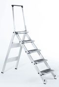 Sicherheitstreppe, klappbar, mit Gummibelag, mit Bügel, Plattformhöhe 1150 mm, 5 Stufen, Arbeitshöhe 3150 mm, Stufen BxT